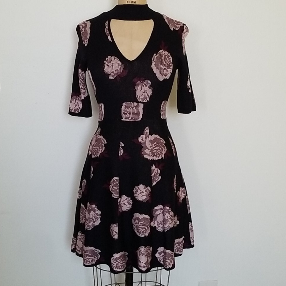 Navy floral knit dress